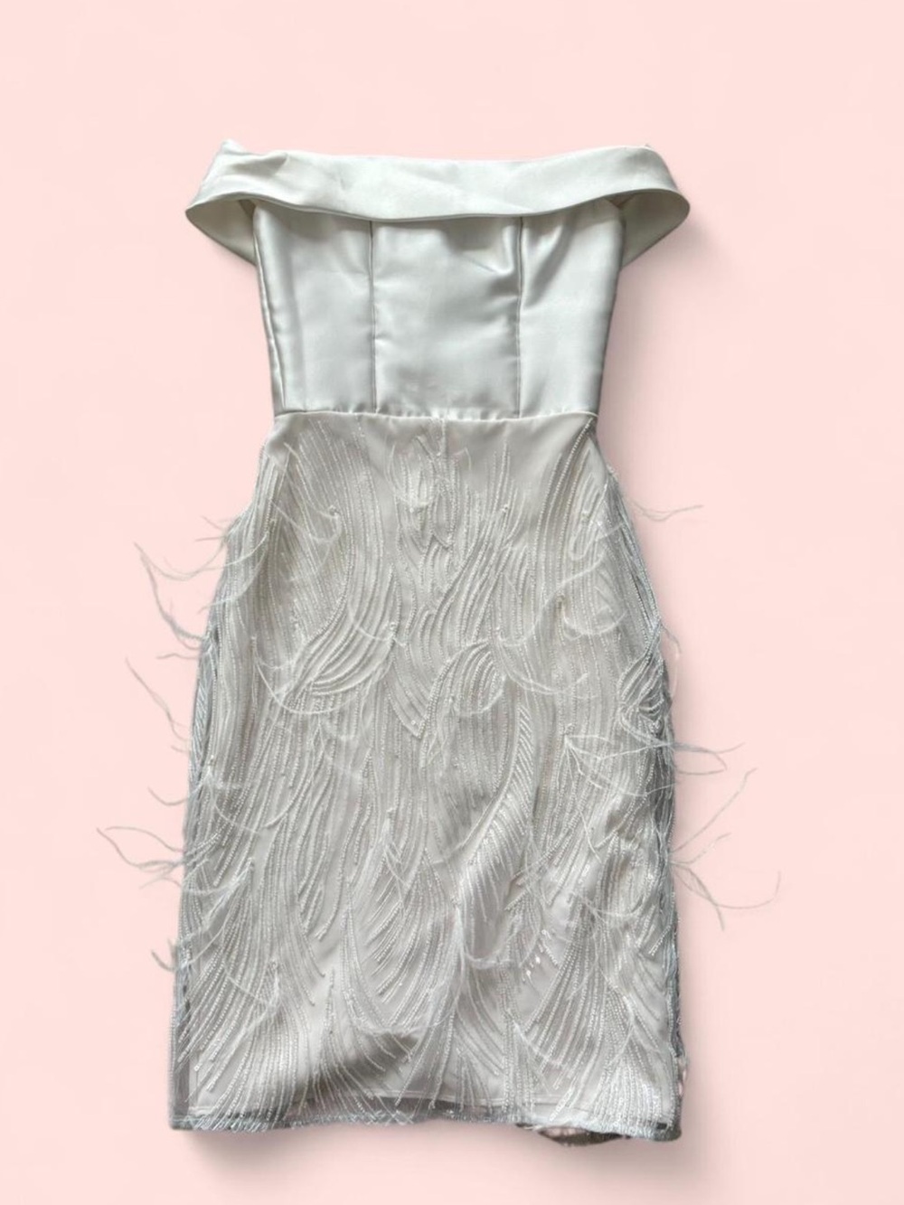 Custom Strapless Feather-Embellished Mini Dress in Ivory size 2